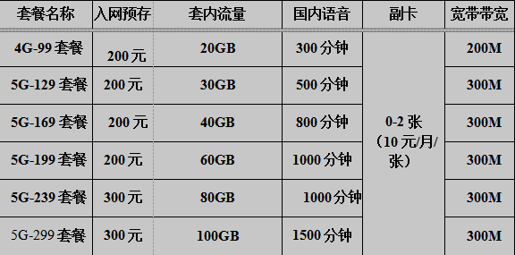 大慶電信5G套餐資費詳情