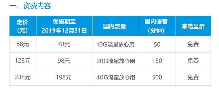 移动大流量系列套餐资费表