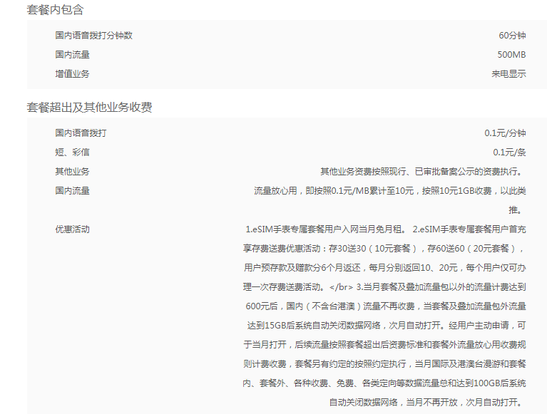 抚顺联通eSIM套餐智能手表-10元