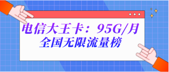 电信大王卡：95G/月全国无限流量榜